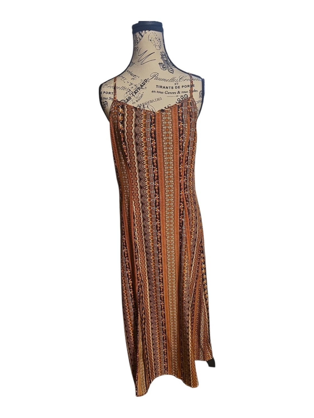 SHEIN Rust and Tan Striped Midi Dress